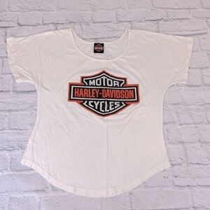 Harley Davidson Sequins sparkle T-shirt Medium White black orange Texas